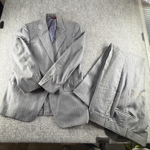Other - Vintage Mens Grey Pinstripe 2 Piece Suit Blazer and Trousers Set 35W 40R